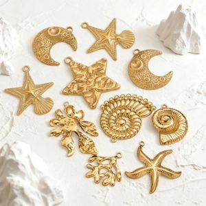 Stainless Steel Star Moon Starfish Shell Pendants For DIY Jewelry Making Gold Silver Plated Textured Metal Charms Necklaces