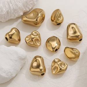 Polished 18K gold plated stainless steel irregular pebble beads for DIY jewelry making