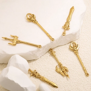 Golden stainless steel mini fantasy weapon charms for DIY jewelry and necklaces