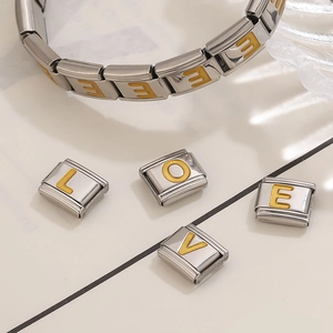 Bracciale componibile italiano in acciaio argento e oro con maglie lettere LOVE