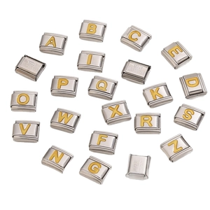 Bracciale componibile in acciaio inossidabile con lettere dorate in stile italiano