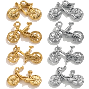 Vintage stainless steel bicycle pendants in gold and silver plating for DIY jewelry making