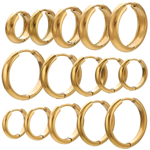 Minimalist Stainless Steel Hoop Earrings For Women Men 18K Gold Plated High Polish Geometric Huggie Ear Buckle Simple Fashion Jewelry