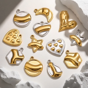 Stainless Steel Heart Star Moon DIY Pendants For Jewelry Making Necklace Bracelet Findings Gold Silver Two Tone Charms