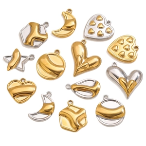 Polished gold and silver two-tone stainless steel charms for DIY jewelry making