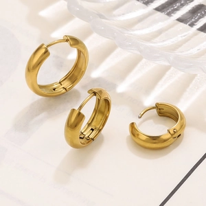 Three-piece set of polished 18K gold-plated stainless steel hoop earrings in various sizes