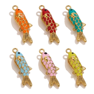 Colorful enamel koi fish charms in stainless steel for DIY jewelry making and pendants