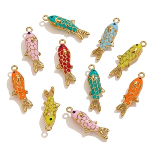 Set of 10 colorful enamel koi fish pendants in gold-plated stainless steel for DIY jewelry