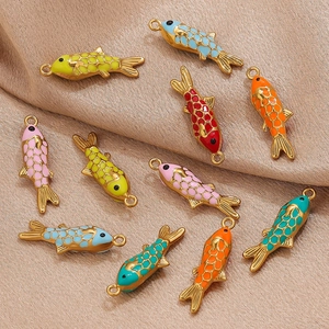 Colorful enamel koi fish pendants in stainless steel for DIY jewelry making