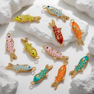Colorful enamel koi fish charms made of gold stainless steel for DIY jewelry making