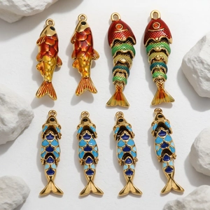 Movable Enamel Fish Pendant Stainless Steel Koi Carp Jewelry Finding For Necklace Bracelet DIY Crafting Chinese Style Accessory