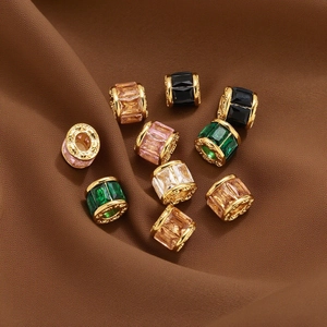 18k gold plated stainless steel spacer beads with multi-colored crystals for jewelry making