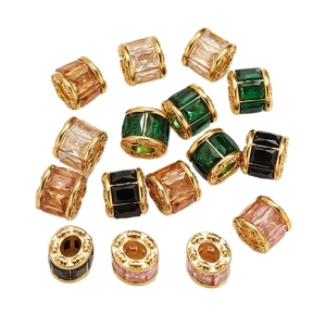 18k gold plated stainless steel spacer beads with micro-paved baguette crystals