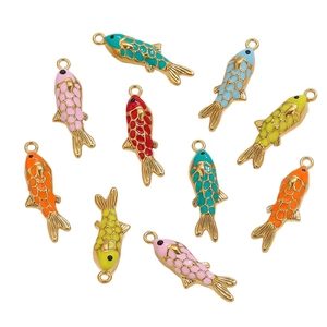 DIY colorful enamel koi fish pendants in gold plated stainless steel for necklaces