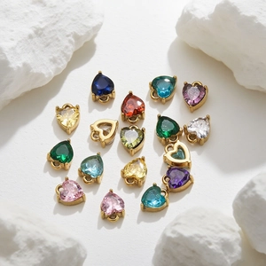 Colorful heart-shaped crystal pendants with gold-plated stainless steel base settings