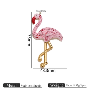 Pink marble flamingo pendant in gold stainless steel with detailed size dimensions