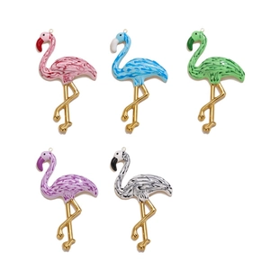 Colorful flamingo pendants in five assorted finishes for DIY jewelry making