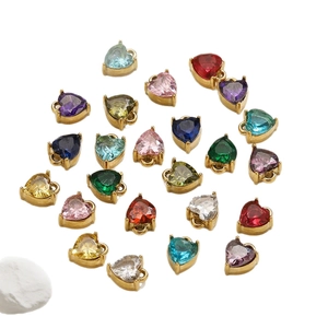 Colorful heart-shaped zircon charms with gold metal bases for DIY jewelry making