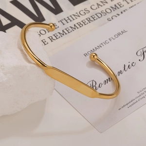 Polished 18K gold plated stainless steel C-shaped open bangle for men and women