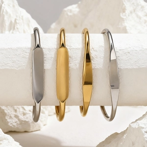 Minimalist Stainless Steel Open C-Shaped Bangle For Men Women Polished Gold Silver Steel Color Engraving Bangle Bracelet Gift Jewelry