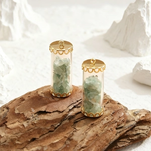DIY stainless steel glass tube pendant with green natural stones and golden crown caps