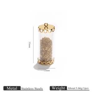 Detail view of a 33mm stainless steel glass pendant with gold foil and crown cap