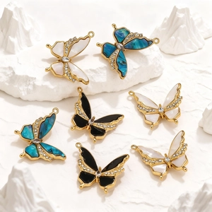 Exquisite butterfly flower pendants in stainless steel with colorful oil drip and zircons