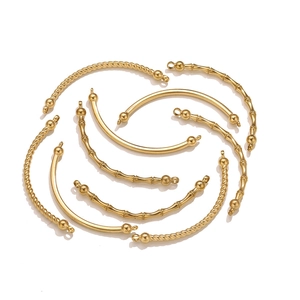 Gold plated stainless steel curved tube charms in smooth, bamboo, and twisted styles
