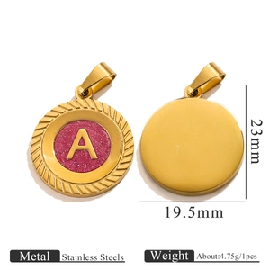 Pendentif rond en acier inoxydable avec lettre A pailletée rose pour bijoux DIY