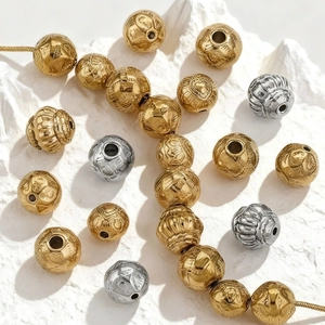 Perles rondes vintage en métal gaufré or et argent pour la création de bijoux DIY