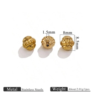 Détail des perles citrouille en acier inoxydable doré 8x8,5mm pour création bijoux