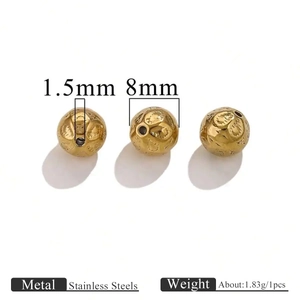 Détail des perles martelées en acier inoxydable 8mm avec trou de 1,5mm pour bijoux DIY