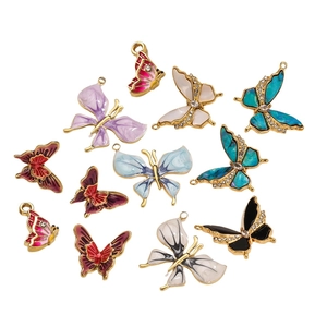 Colorful enamel butterfly pendants in gold plating for DIY jewelry necklaces