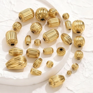 Perline distanziatrici in acciaio inox placcato oro 18K con strisce zucca per gioielli fai-da-te