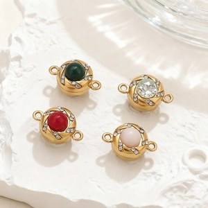 Colorful gemstone magnetic clasps with gold spiral twist and pavé crystals for DIY jewelry