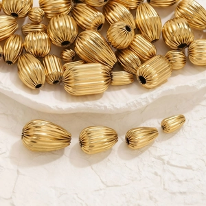 Perline in acciaio inossidabile placcate oro 18K a righe zucca per gioielli DIY