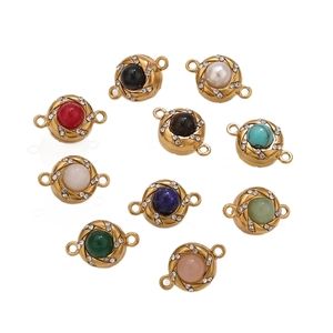 Set of ten colorful gemstone magnetic connectors with crystal accents for DIY jewelry making