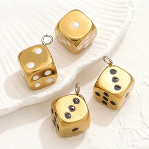 Vintage χρυσά μενταγιόν ζάρια με νεκροκεφαλή από ανοξείδωτο ατσάλι για DIY κοσμήματα