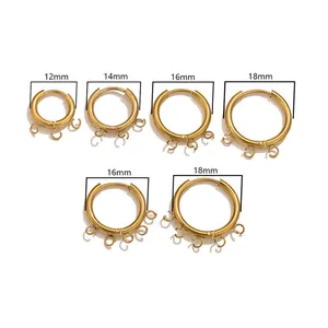 Golden stainless steel hoop earrings with multi-loop connectors for DIY jewelry making