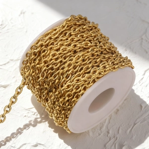 Bulk spool of vintage golden twisted link chain made from high-quality stainless steel