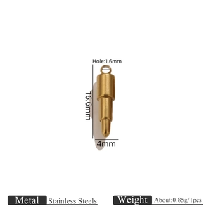 Detail view of 16.6mm gold stainless steel cylindrical pendant with size measurements