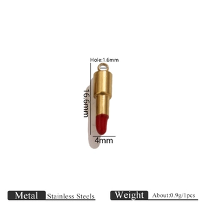 Detailed technical drawing of 16.6mm gold lipstick pendant with stainless steel specs