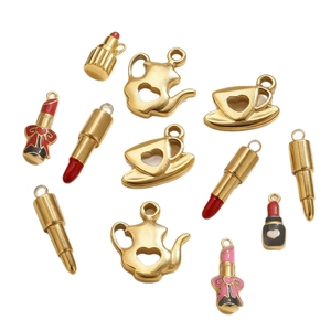 DIY gold enamel teapot and lipstick charms for handmade stainless steel bracelets