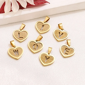 Gold glitter heart initial pendants for DIY necklaces and personalized jewelry making