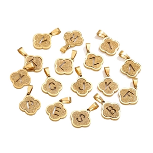 Golden clover letter pendants with frosted finish and hollow initial design for necklaces