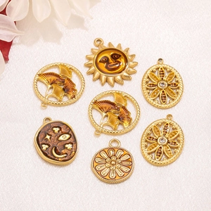 Goldene Ginkgoblatt und Sonne Anhänger aus Edelstahl für DIY-Schmuckherstellung
