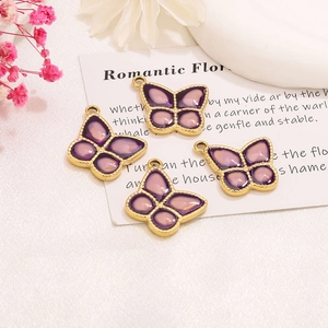 Golden butterfly charms with purple enamel for DIY jewelry making accessories