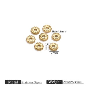 7mm gold-plated stainless steel spacer beads with twisted texture for DIY jewelry making
