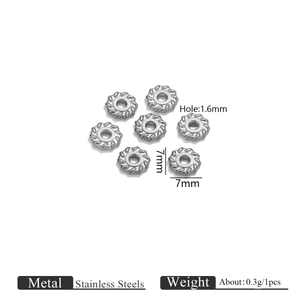 7mm stainless steel wheel spacer beads with twist texture and 1.6mm hole for DIY jewelry