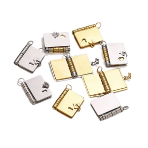 Stainless steel envelope book pendant necklaces with hollow heart design in gold and silver